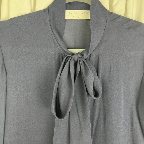 Vintage Charles Nolan New York Silk Navy Blue Blouse with Necktie // Size 10 - Picture 8 of 11